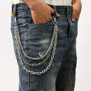 Triple silver trouser chain